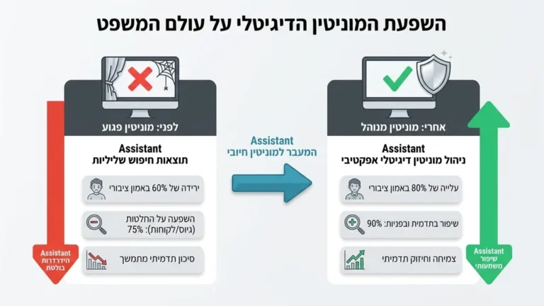 עורך דין בבית משפט מתמודד עם השלכות דיגיטליות