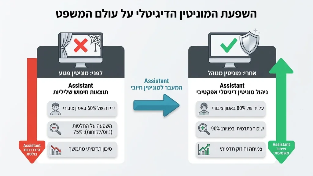 עורך דין בבית משפט מתמודד עם השלכות דיגיטליות