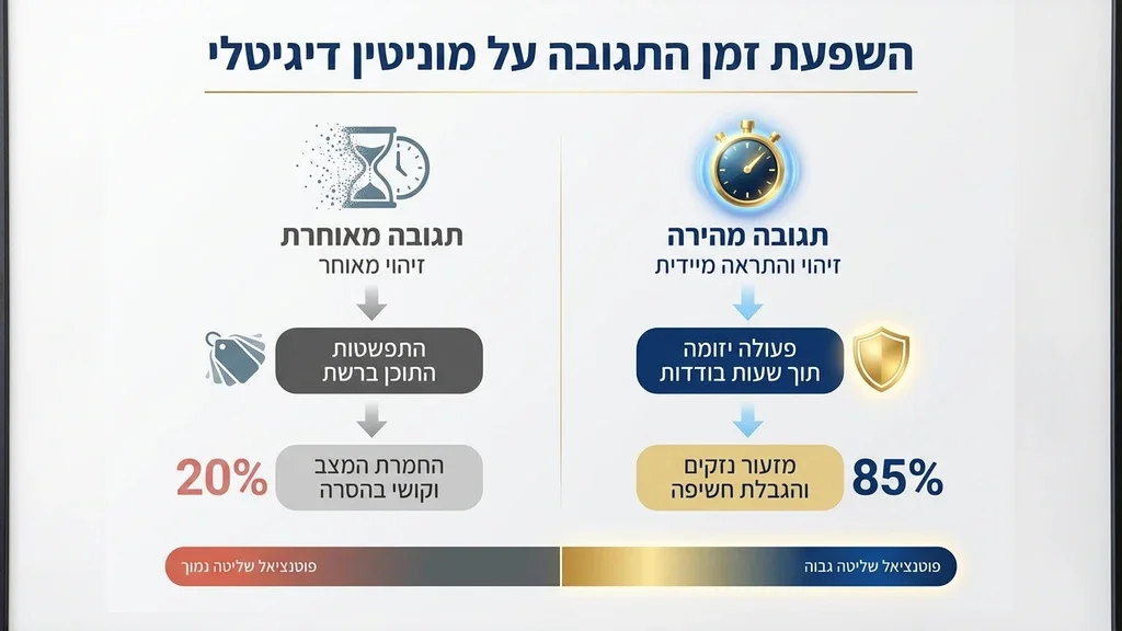 שעון עצר הממחיש את חשיבות זמן התגובה בניהול מוניטין דיגיטלי